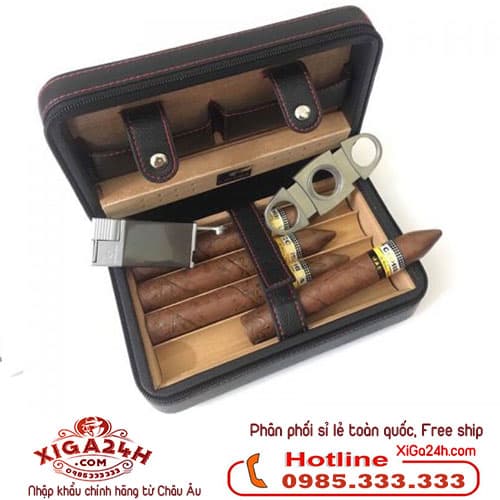 Xì gà Set hộp giữ ẩm xì gà 4 điếu có dao cắt và bật lửa Cohiba giá rẻ